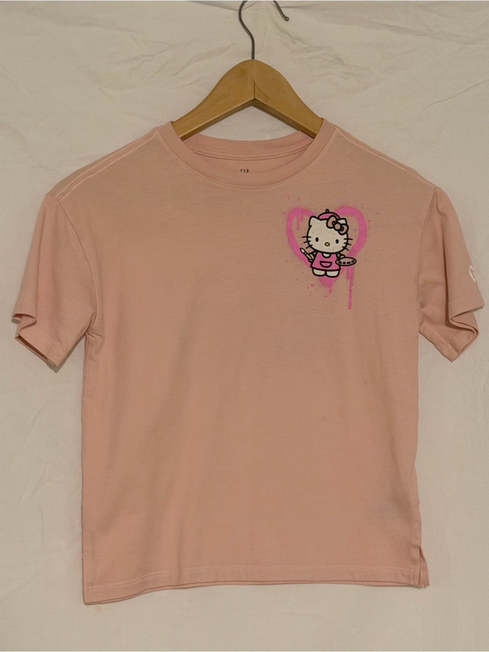 Kids Sanrio Hello Kitty Pink Graphic T-Shirt Artist Palette Heart Size 6-7